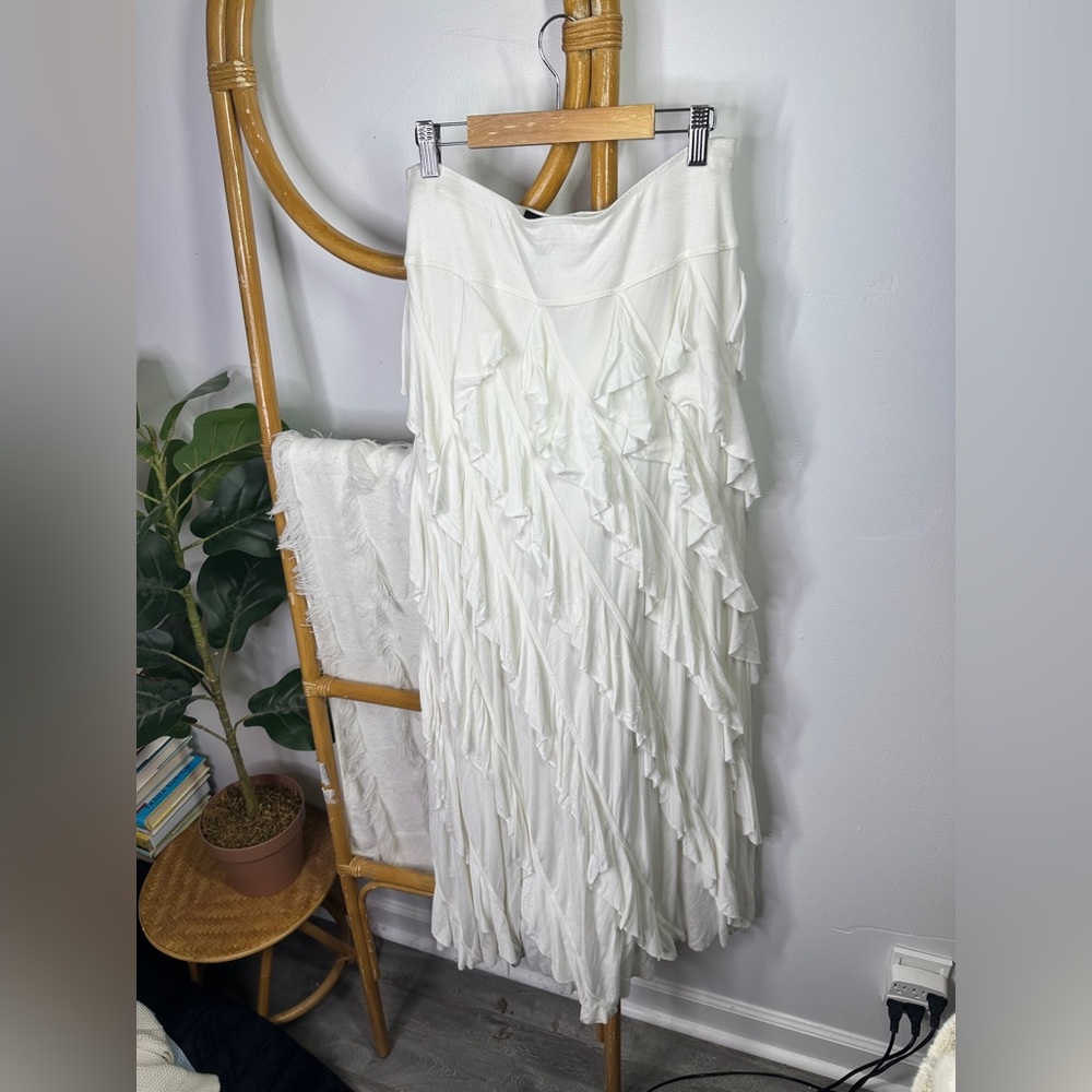 INC International Concepts Ivory Tiered Ruffle Maxi Skirt